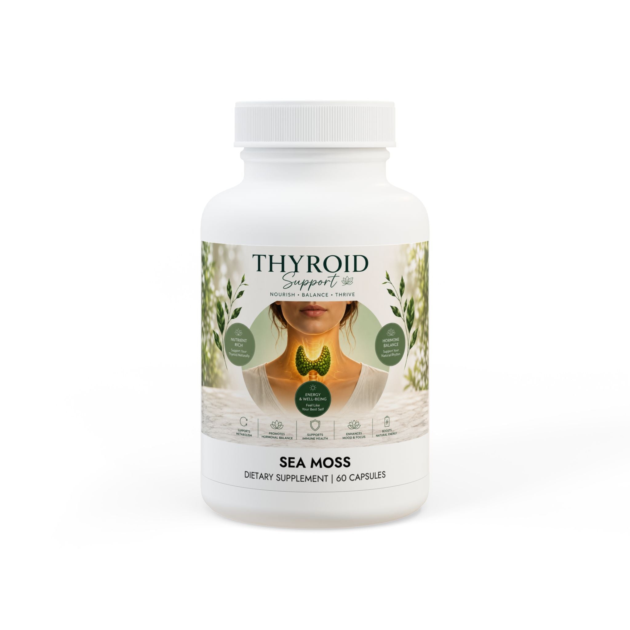 Premium Sea Moss Thyroid Support – Energy, Hormone & Metabolism Support – Irish Sea Moss Capsules for Women & Men – 60 Capsules
